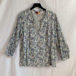 Lucky Brand Long Sleeve Printed Boho Peasant Blouse Size L